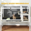 GABBIA PER CONIGLI E CRICETI DA INTERNO RIALZATA CON VASSOIO ESTRAIBILE E TETTO APRIBILE, GRIGIO