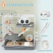 GABBIA PER CRICETI A 3 LIVELLI E 14 TUBI CON CASETTA, RAMPA, E ACCESSORI, IN METALLO E PLASTICA, 45X30X45 CM, GRIGIO