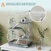 GABBIA PER CRICETI A 4 LIVELLI E 16 TUBI CON CASETTA, RAMPA, E ACCESSORI, IN METALLO E PLASTICA, 47X30X70 CM, GRIGIO