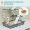 GABBIA PER CRICETI A 4 LIVELLI E 16 TUBI CON CASETTA, RAMPA, E ACCESSORI, IN METALLO E PLASTICA, 47X30X70 CM, GRIGIO