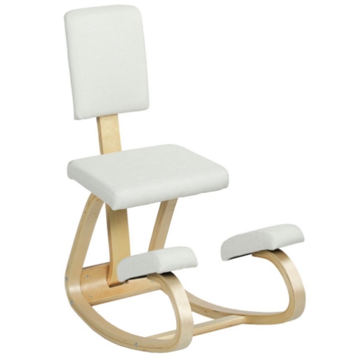 SEDIA INGINOCCHIATOIO DONDOLANTE IN TESSUTO EFFETTO LINO E LEGNO DI BETULLA, 51X84X93 CM, CREMA