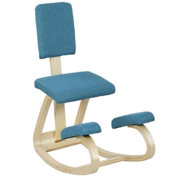 SEDIA INGINOCCHIATOIO DONDOLANTE IN TESSUTO EFFETTO LINO E LEGNO DI BETULLA, 51X84X93 CM, BLU SCURO