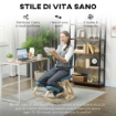 SEDIA INGINOCCHIATOIO DONDOLANTE IN TESSUTO EFFETTO LINO E LEGNO DI BETULLA, 51X84X93 CM, BLU SCURO