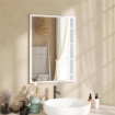 SPECCHIO DA PARETE RETTANGOLARE CON GANCI, IN VETRO E MDF, 50X70 CM, BIANCO