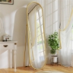 SPECCHIO A FIGURA INTERA DA TERRA CON SUPPORTO PIEGHEVOLE, VETRO E METALLO, 50X4X180 CM, ORO