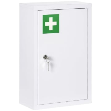 ARMADIETTO MEDICINALI A 3 RIPIANI CON SERRATURA E 2 CHIAVI, IN ACCIAIO, 30X14X46 CM, BIANCO