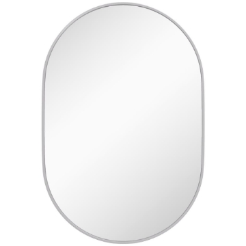 SPECCHIO BAGNO OVALE DA PARETE CON CORNICE IN ALLUMINIO, VERTICALE O ORIZZONTALE, 60X90 CM, ARGENTO