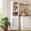 COLONNA BAGNO IN LEGNO CON 2 ARMADIETTI, CASSETTO E RIPIANO APERTO, 40X30X165 CM, BIANCO