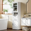 COLONNA BAGNO IN LEGNO CON 2 ARMADIETTI, CASSETTO E RIPIANO APERTO, 40X30X165 CM, BIANCO