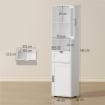 COLONNA BAGNO IN LEGNO CON 2 ARMADIETTI, CASSETTO E RIPIANO APERTO, 40X30X165 CM, BIANCO
