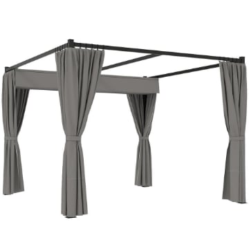 PERGOLA DA GIARDINO CON TETTO RETRATTILE E TENDE, IN METALLO E POLIESTERE, 300X300X227 CM, GRIGIO CHIARO