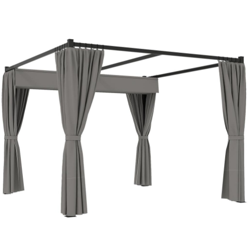 PERGOLA DA GIARDINO CON TETTO RETRATTILE E TENDE, IN METALLO E POLIESTERE, 300X300X227 CM, GRIGIO CHIARO