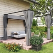 PERGOLA DA GIARDINO CON TETTO RETRATTILE E TENDE, IN METALLO E POLIESTERE, 300X300X227 CM, GRIGIO CHIARO