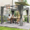 PERGOLA DA GIARDINO CON TETTO RETRATTILE E TENDE, IN METALLO E POLIESTERE, 300X300X227 CM, GRIGIO CHIARO
