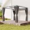 PERGOLA DA GIARDINO CON TETTO RETRATTILE E TENDE, IN METALLO E POLIESTERE, 300X300X227 CM, GRIGIO CHIARO