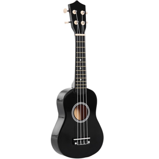 UKULELE PER PRINCIPIANTI DA 21 POLLICI IN LEGNO CON CORDE IN NYLON, PLETTRO E CORDA DI RICAMBIO, NERO