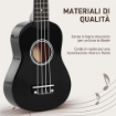 UKULELE PER PRINCIPIANTI DA 21 POLLICI IN LEGNO CON CORDE IN NYLON, PLETTRO E CORDA DI RICAMBIO, NERO