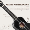 UKULELE PER PRINCIPIANTI DA 21 POLLICI IN LEGNO CON CORDE IN NYLON, PLETTRO E CORDA DI RICAMBIO, NERO