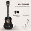UKULELE PER PRINCIPIANTI DA 21 POLLICI IN LEGNO CON CORDE IN NYLON, PLETTRO E CORDA DI RICAMBIO, NERO