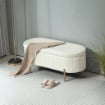 PANCA CONTENITORE OVALE DA 72L CON COPERCHIO SOLLEVABILE, IN TESSUTO VELLUTATO E LEGNO, 108X44X43.5 CM, CREMA