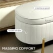 PANCA CONTENITORE OVALE DA 72L CON COPERCHIO SOLLEVABILE, IN TESSUTO VELLUTATO E LEGNO, 108X44X43.5 CM, CREMA