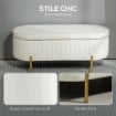 PANCA CONTENITORE OVALE DA 72L CON COPERCHIO SOLLEVABILE, IN TESSUTO VELLUTATO E LEGNO, 108X44X43.5 CM, CREMA