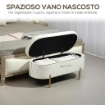 PANCA CONTENITORE OVALE DA 72L CON COPERCHIO SOLLEVABILE, IN TESSUTO VELLUTATO E LEGNO, 108X44X43.5 CM, CREMA