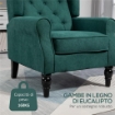 POLTRONA PER SALOTTO IN STILE FRANCESE CON SEDUTA IMBOTTITA E CUSCINI, IN POLIESTERE, 74X86X102 CM, VERDE SCURO
