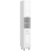 COLONNA BAGNO CON CASSETTO, 2 RIPIANI APERTI E 2 ARMADIETTI A 2 LIVELLI, IN LEGNO, 30X30X180 CM, BIANCO LUCIDO