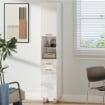 COLONNA BAGNO CON CASSETTO, 2 RIPIANI APERTI E 2 ARMADIETTI A 2 LIVELLI, IN LEGNO, 30X30X180 CM, BIANCO LUCIDO