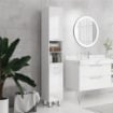 COLONNA BAGNO CON CASSETTO, 2 RIPIANI APERTI E 2 ARMADIETTI A 2 LIVELLI, IN LEGNO, 30X30X180 CM, BIANCO LUCIDO