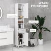 COLONNA BAGNO CON CASSETTO, 2 RIPIANI APERTI E 2 ARMADIETTI A 2 LIVELLI, IN LEGNO, 30X30X180 CM, BIANCO LUCIDO