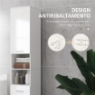 COLONNA BAGNO CON CASSETTO, 2 RIPIANI APERTI E 2 ARMADIETTI A 2 LIVELLI, IN LEGNO, 30X30X180 CM, BIANCO LUCIDO