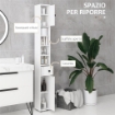 MOBILE COLONNA BAGNO CON CASSETTO, 2 ARMADIETTI E 4 RIPIANI APERTI, IN LEGNO, 20X20X180 CM, BIANCO