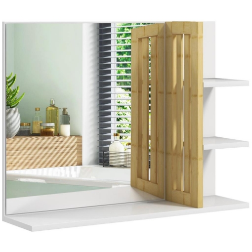 SPECCHIERA BAGNO MODERNA DA PARETE A 4 RIPIANI IN LEGNO, 45X15X58.5CM, BIANCO