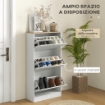 SCARPIERA SALVASPAZIO A 3 CASSETTI CON RIPIANI REGOLABILI SU 2 LIVELLI, IN LEGNO, 60X23.5X115 CM, BIANCO