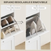 SCARPIERA SALVASPAZIO A 3 CASSETTI CON RIPIANI REGOLABILI SU 2 LIVELLI, IN LEGNO, 60X23.5X115 CM, BIANCO