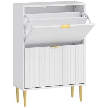 SCARPIERA SLIM PER 12 PAIA DI SCARPE CON 2 CASSETTI A RIBALTA E RIPIANI REGOLABILI, 60X24X91.5 CM, BIANCO