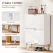 SCARPIERA SLIM PER 12 PAIA DI SCARPE CON 2 CASSETTI A RIBALTA E RIPIANI REGOLABILI, 60X24X91.5 CM, BIANCO