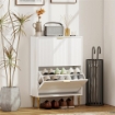 SCARPIERA SLIM PER 12 PAIA DI SCARPE CON 2 CASSETTI A RIBALTA E RIPIANI REGOLABILI, 60X24X91.5 CM, BIANCO