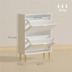 SCARPIERA SLIM PER 12 PAIA DI SCARPE CON 2 CASSETTI A RIBALTA E RIPIANI REGOLABILI, 60X24X91.5 CM, BIANCO