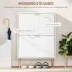 SCARPIERA SLIM PER 12 PAIA DI SCARPE CON 2 CASSETTI A RIBALTA E RIPIANI REGOLABILI, 60X24X91.5 CM, BIANCO