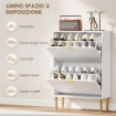 SCARPIERA SLIM PER 12 PAIA DI SCARPE CON 2 CASSETTI A RIBALTA E RIPIANI REGOLABILI, 60X24X91.5 CM, BIANCO
