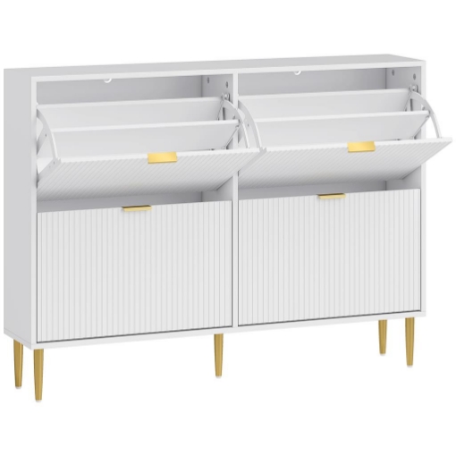 SCARPIERA SLIM PER 20 PAIA DI SCARPE CON 4 CASSETTI A RIBALTA E RIPIANI REGOLABILI, 105X24X91.5 CM, BIANCO