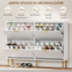 SCARPIERA SLIM PER 20 PAIA DI SCARPE CON 4 CASSETTI A RIBALTA E RIPIANI REGOLABILI, 105X24X91.5 CM, BIANCO