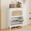 SCARPIERA SLIM STILE BOHO CON 2 CASSETTI RIBALTABILI PER 14 PAIA DI SCARPE, 80X24X95.5 CM, BIANCO