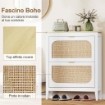 SCARPIERA SLIM STILE BOHO CON 2 CASSETTI RIBALTABILI PER 14 PAIA DI SCARPE, 80X24X95.5 CM, BIANCO