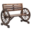 PANCHINA DA GIARDINO 2 POSTI A DOGHE CON BRACCIOLI A RUOTA DI CARRO, IN LEGNO, 105.5X56X79 CM, MARRONE BRUCIATO