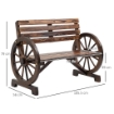PANCHINA DA GIARDINO 2 POSTI A DOGHE CON BRACCIOLI A RUOTA DI CARRO, IN LEGNO, 105.5X56X79 CM, MARRONE BRUCIATO