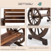 PANCHINA DA GIARDINO 2 POSTI A DOGHE CON BRACCIOLI A RUOTA DI CARRO, IN LEGNO, 105.5X56X79 CM, MARRONE BRUCIATO